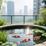 现代阳台圆形锦鲤鱼池风水布局实景图