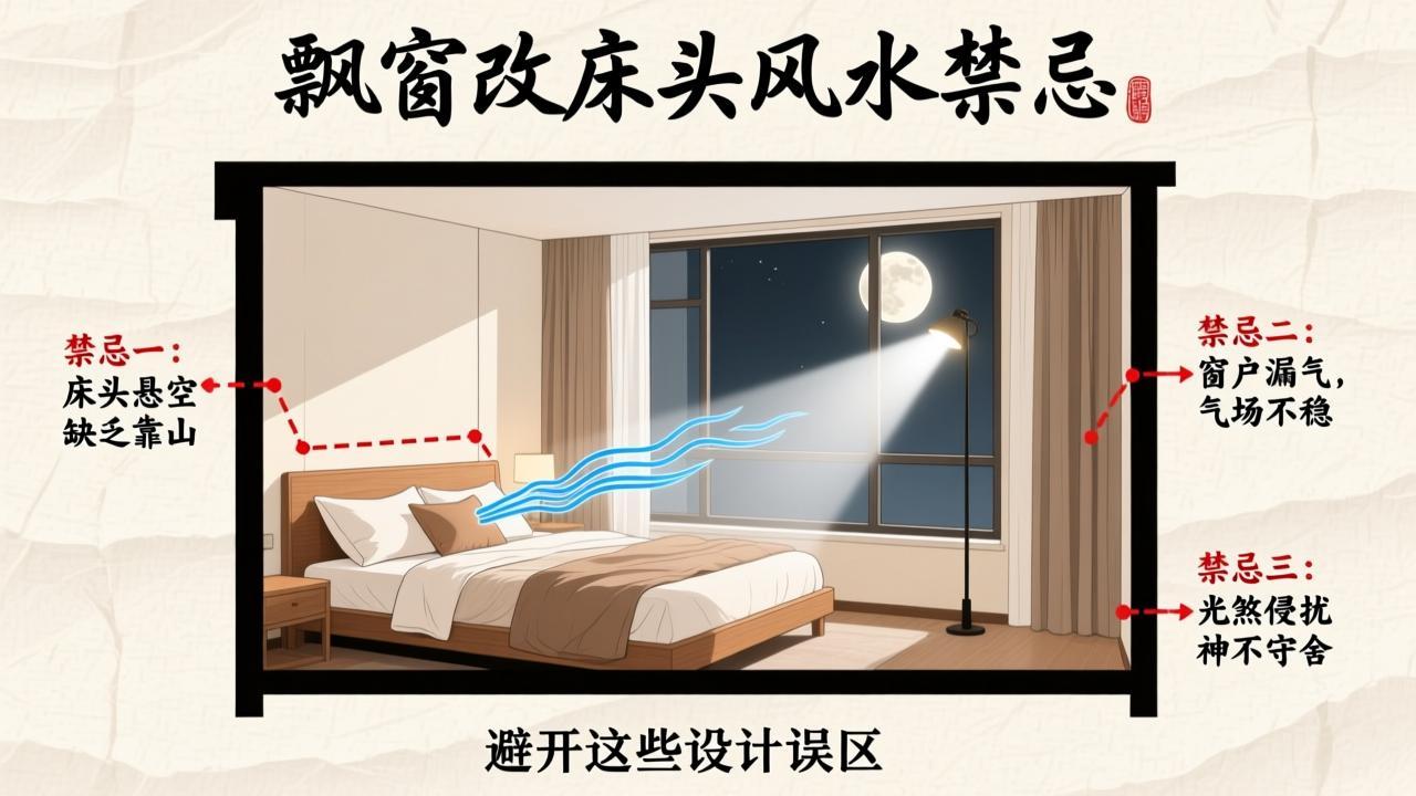 卧室飘窗改床头柜的风水禁忌布局示意图