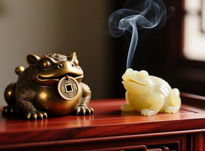 精美招财金蟾摆件实景图，解析含钱与张口金蟾的正确摆放位置。