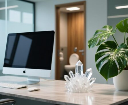 职场工位正对厕所化解布局：利用水晶与阔叶植物构建能量屏障实景图