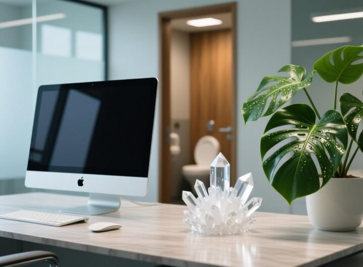 职场工位正对厕所化解布局：利用水晶与阔叶植物构建能量屏障实景图