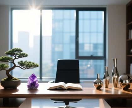 职场文昌位布置实拍图：融合木质元素与绿植的能量工位