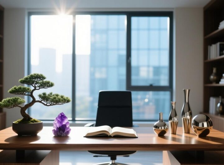 职场文昌位布置实拍图：融合木质元素与绿植的能量工位