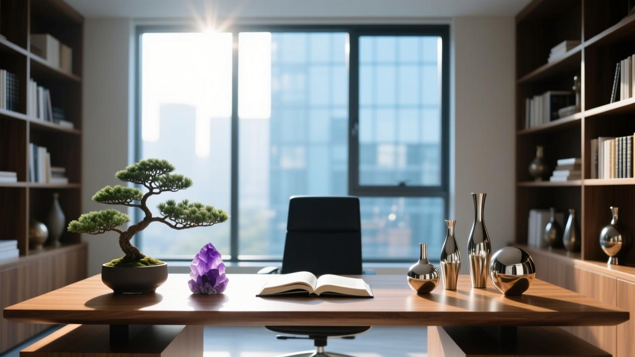 职场文昌位布置实拍图：融合木质元素与绿植的能量工位