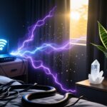 卧室数字磁场煞气视觉图：Wi-Fi路由器电磁干扰与白水晶净化能量的对抗